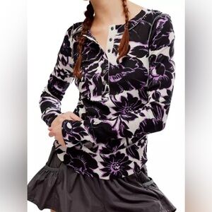 Free People Rally printed layer Henley top nwot. Garden floral combo